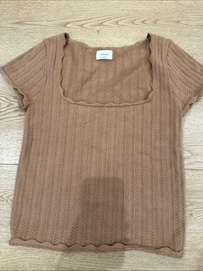 Wilfred Tan Scalloped Square-Neck Knit Top